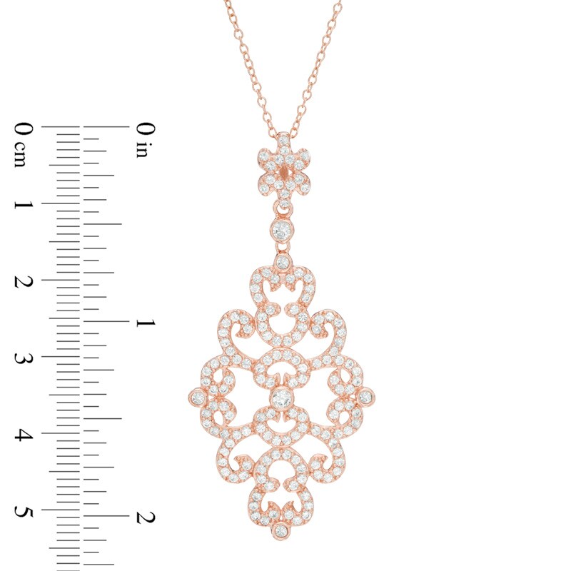 Main Image 2 of Lab-Created White Sapphire Damask Pendant in Sterling Silver and 18K Rose Gold Plate