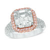 Thumbnail Image 1 of Princess-Cut Lab-Created White and Pink Sapphire Frame Ring in Sterling Silver and 18K Rose Gold Plate