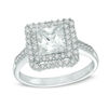 Thumbnail Image 0 of 6.0mm Princess-Cut Lab-Created White Sapphire Double Frame Ring in Sterling Silver