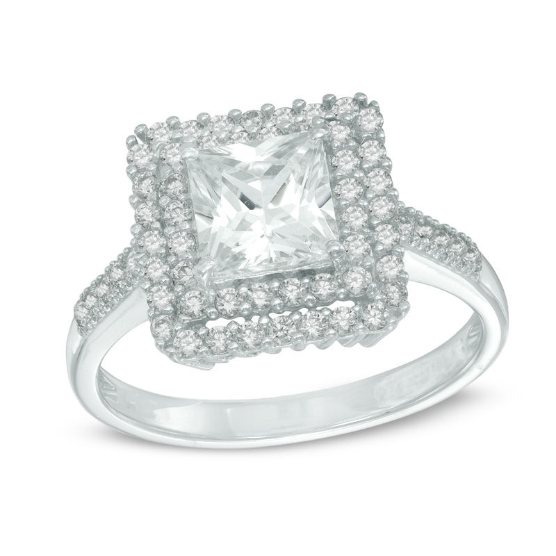 6.0mm Princess-Cut Lab-Created White Sapphire Double Frame Ring in Sterling Silver