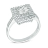 Thumbnail Image 2 of 6.0mm Princess-Cut Lab-Created White Sapphire Double Frame Ring in Sterling Silver