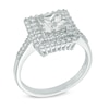 Thumbnail Image 1 of 6.0mm Princess-Cut Lab-Created White Sapphire Double Frame Ring in Sterling Silver