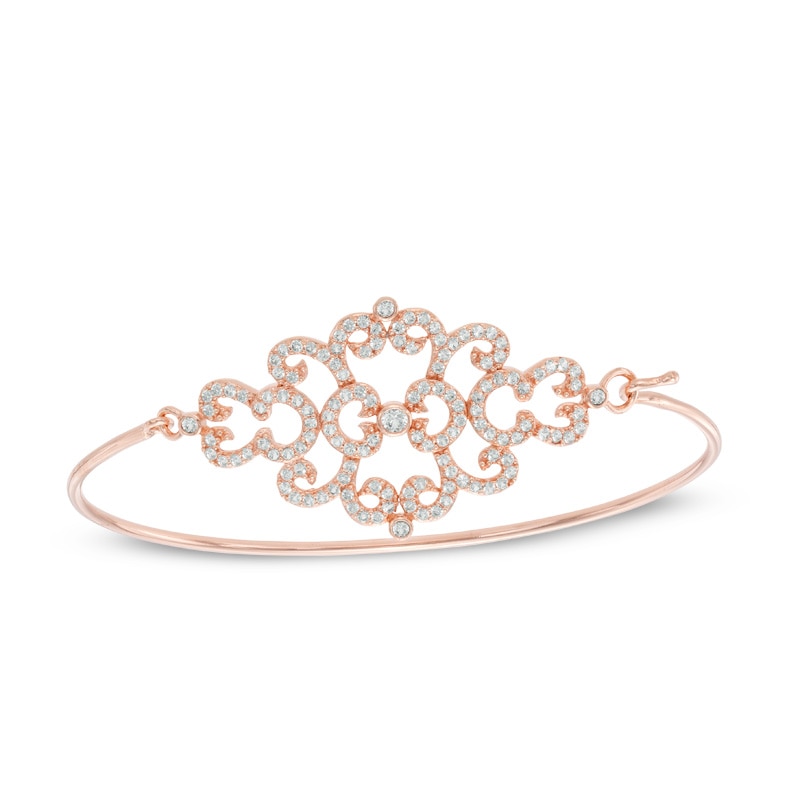 Main Image 1 of Lab-Created White Sapphire Damask Bangle in Sterling Silver and 18K Rose Gold Plate - 7.25"
