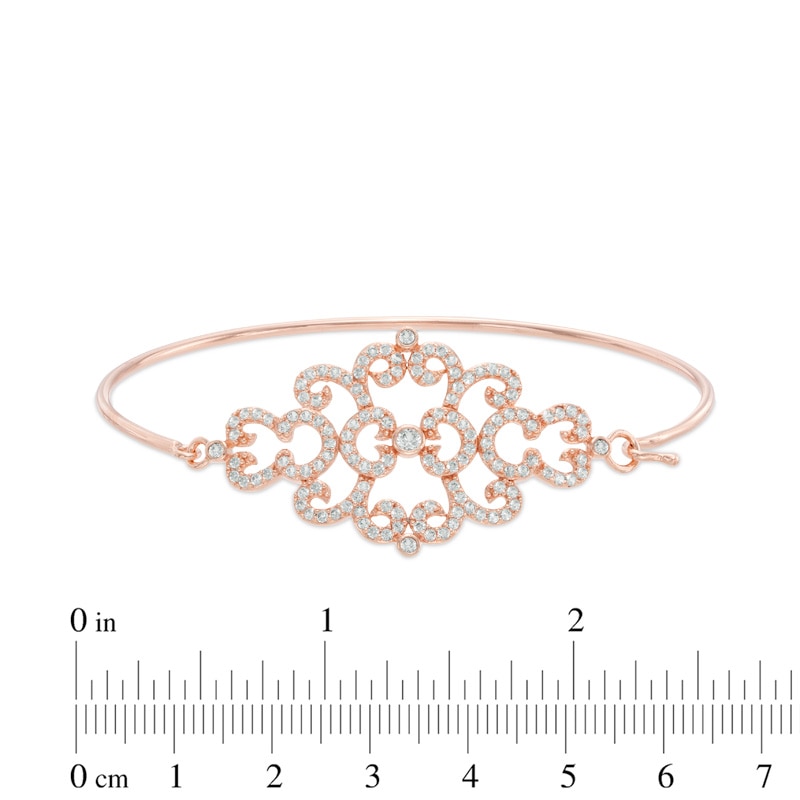 Main Image 2 of Lab-Created White Sapphire Damask Bangle in Sterling Silver and 18K Rose Gold Plate - 7.25"
