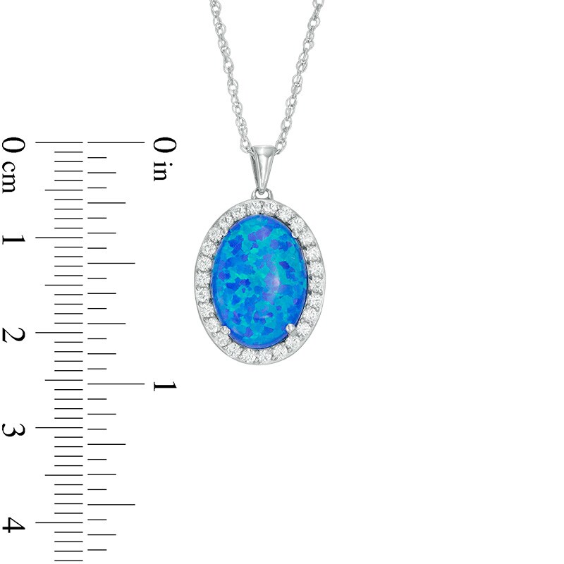 Main Image 2 of Oval Lab-Created Blue Opal and White Sapphire Frame Pendant in Sterling Silver