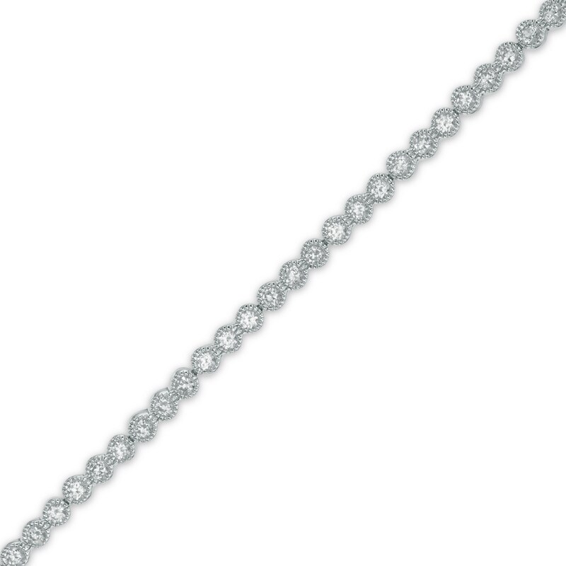 Main Image 1 of Lab-Created White Sapphire Tennis Bracelet in Sterling Silver - 7.25"