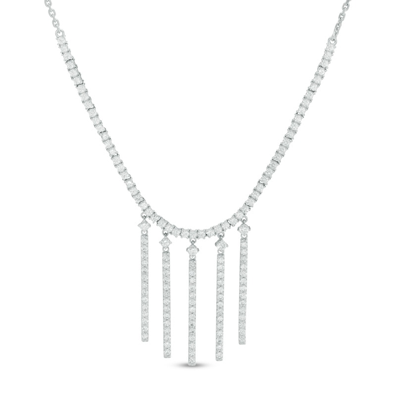 Main Image 1 of Lab-Created White Sapphire Fringe Necklace in Sterling Silver - 15.75"