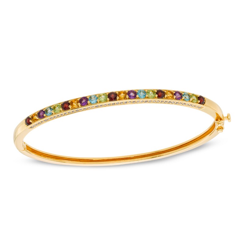 Multi-Gemstone Bangle in Sterling Silver and 18K Gold Plate - 7.25"