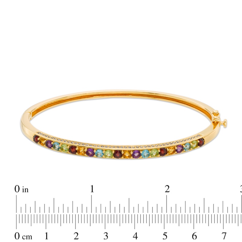 Multi-Gemstone Bangle in Sterling Silver and 18K Gold Plate - 7.25"