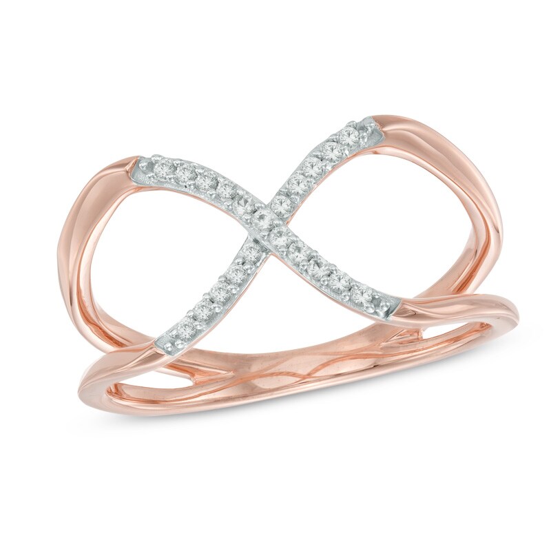 Main Image 1 of Lab-Created White Sapphire "X" Split Shank Ring in Sterling Silver and 14K Rose Gold Plate