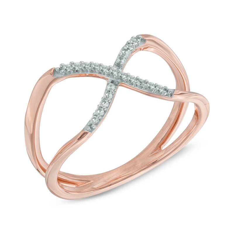 Main Image 2 of Lab-Created White Sapphire "X" Split Shank Ring in Sterling Silver and 14K Rose Gold Plate