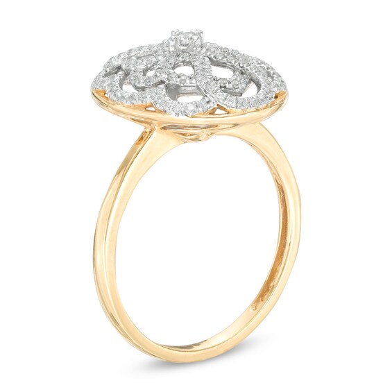 1/3 CT. T.w. Diamond Oval Scallop Lattice Ring in 10K Gold