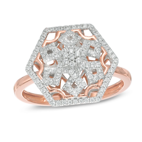 1/4 CT. T.w. Diamond Hexagonal Framed Snowflake Ring in 10K Rose Gold