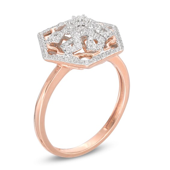 1/4 CT. T.w. Diamond Hexagonal Framed Snowflake Ring in 10K Rose Gold