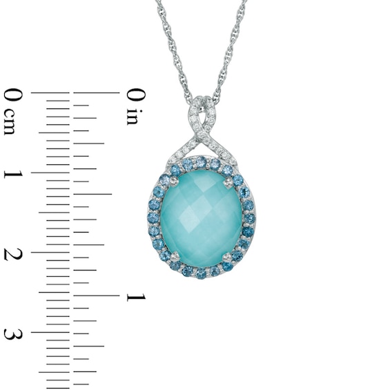 Oval Turquoise, London Blue Topaz and Lab-Created White Sapphire Doublet Pendant in Sterling Silver