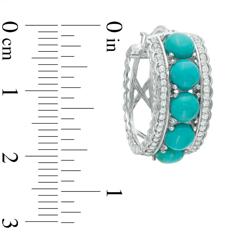 Main Image 2 of 5.0mm Turquoise and Lab-Created White Sapphire Hoop Earrings in Sterling Silver