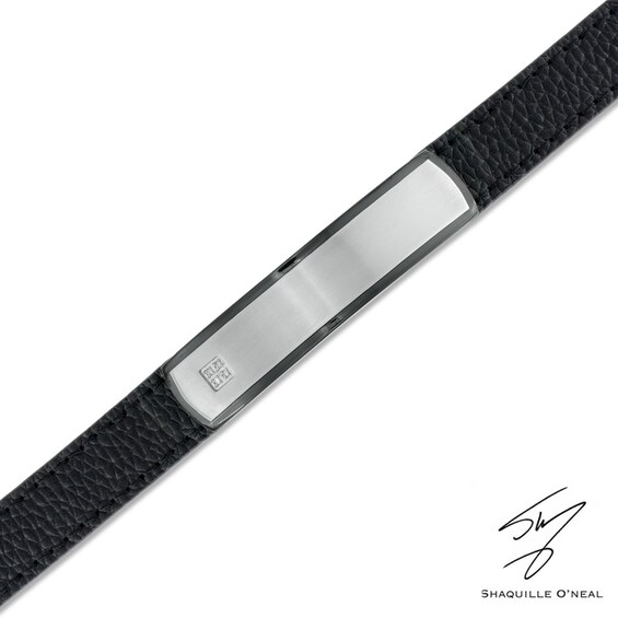 Diamond Accent ID Leather Bracelet in Two-Tone Stainless Steel - 8.5"