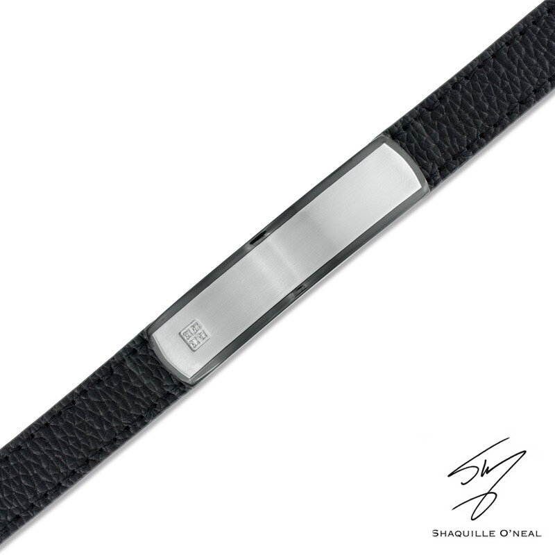 Main Image 1 of Diamond Accent ID Leather Bracelet in Two-Tone Stainless Steel - 8.5"