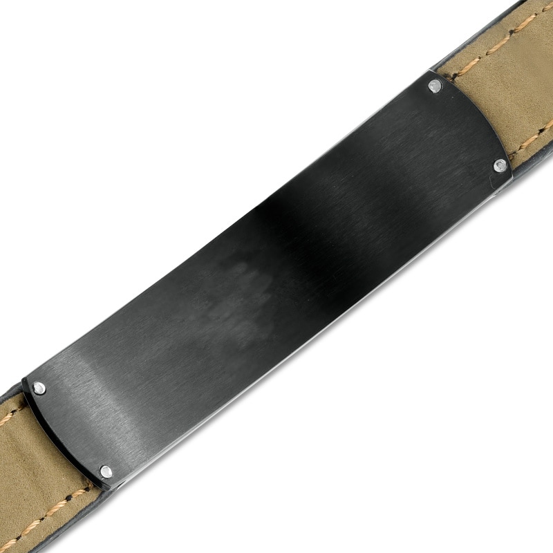 Men's Diamond Accent ID Leather Bracelet in Two-Tone Stainless Steel - 8.5"