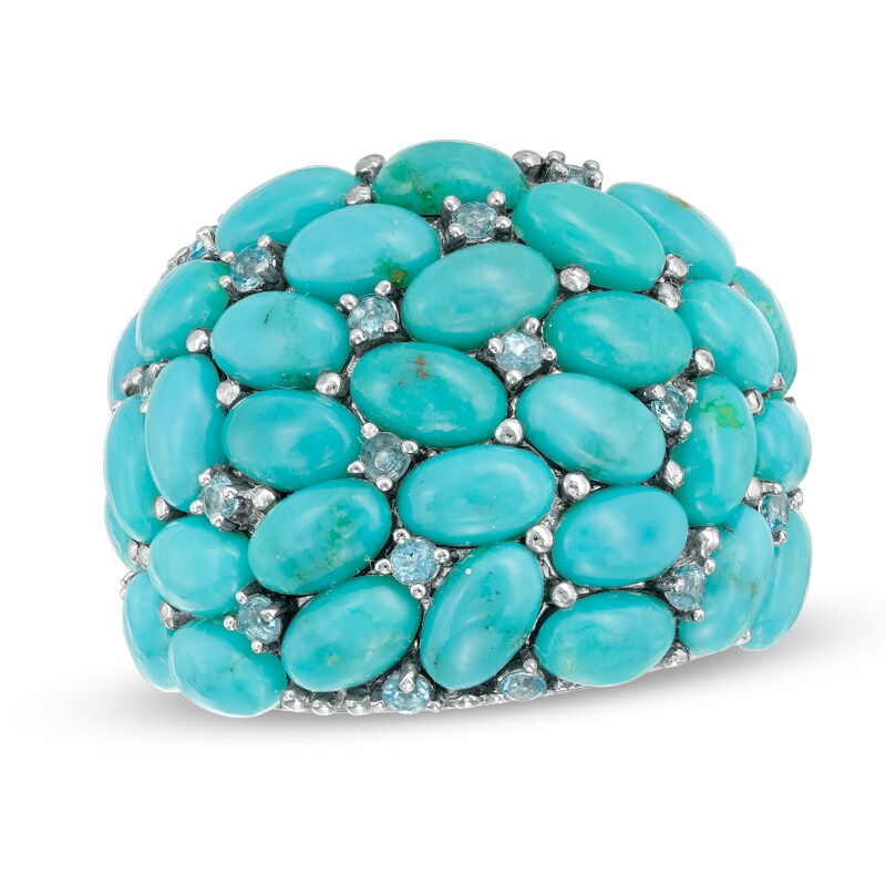 Main Image 1 of Oval Turquoise and Swiss Blue Topaz Cluster Ring in Sterling Silver