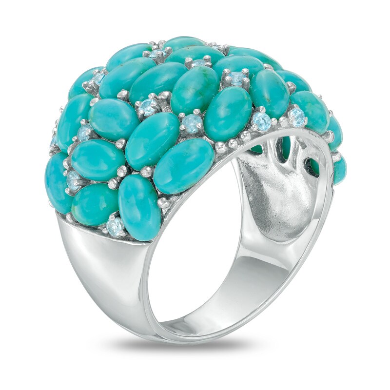 Oval Turquoise and Swiss Blue Topaz Cluster Ring in Sterling Silver