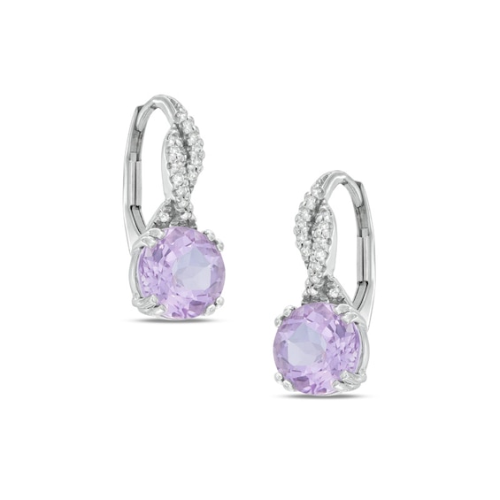 7.0mm Rose de France Amethyst and White Topaz Drop Earrings in Sterling Silver