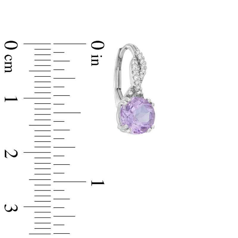 Main Image 2 of 7.0mm Rose de France Amethyst and White Topaz Drop Earrings in Sterling Silver