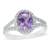 Thumbnail Image 0 of Oval Amethyst and 1/10 CT. T.W. Diamond Frame Ring in Sterling Silver