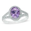 Thumbnail Image 1 of Oval Amethyst and 1/10 CT. T.W. Diamond Frame Ring in Sterling Silver
