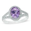 Thumbnail Image 0 of Oval Amethyst and 1/10 CT. T.W. Diamond Frame Ring in Sterling Silver