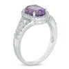 Thumbnail Image 2 of Oval Amethyst and 1/10 CT. T.W. Diamond Frame Ring in Sterling Silver