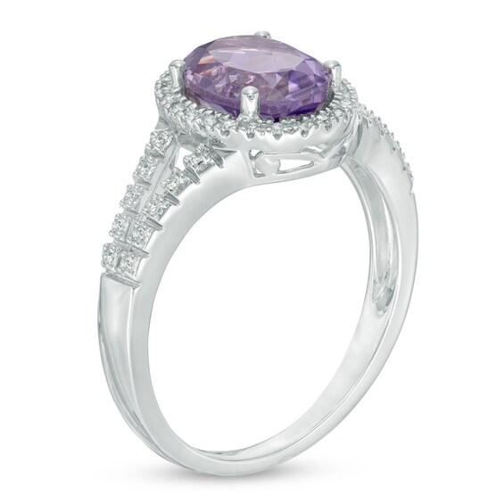 Oval Amethyst and 1/10 CT. T.w. Diamond Frame Ring in Sterling Silver