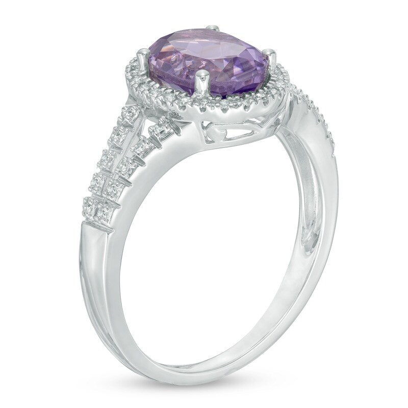 Main Image 2 of Oval Amethyst and 1/10 CT. T.W. Diamond Frame Ring in Sterling Silver