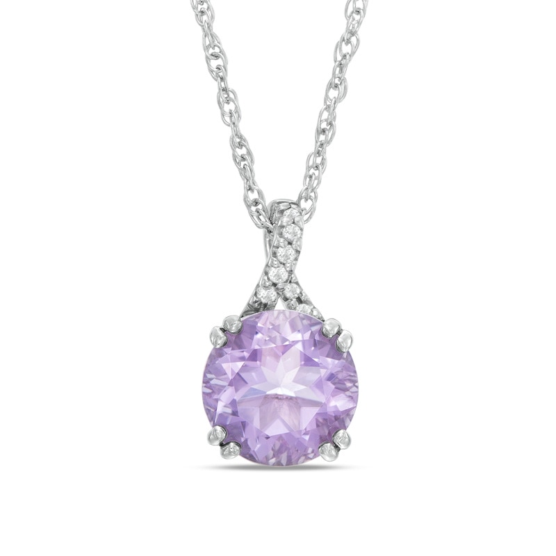 8.0mm Rose de France Amethyst and White Topaz Pendant in Sterling Silver