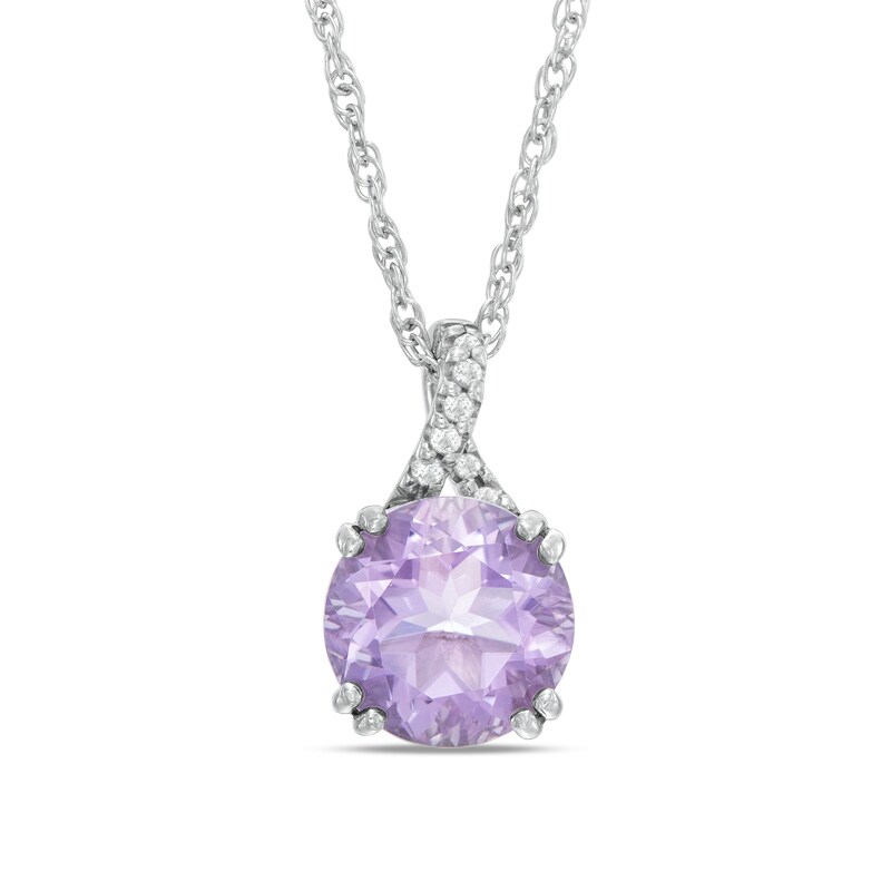 Main Image 1 of 8.0mm Rose de France Amethyst and White Topaz Pendant in Sterling Silver