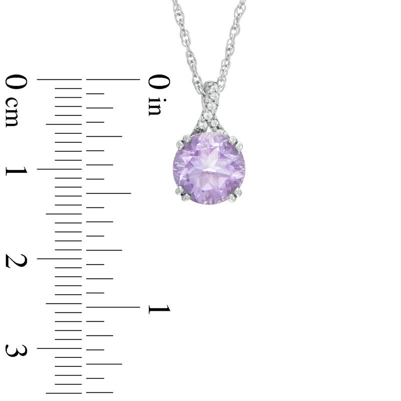 Main Image 2 of 8.0mm Rose de France Amethyst and White Topaz Pendant in Sterling Silver