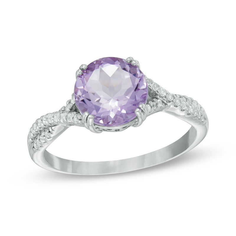 Main Image 1 of 8.0mm Rose de France Amethyst and White Topaz Twist Ring in Sterling Silver