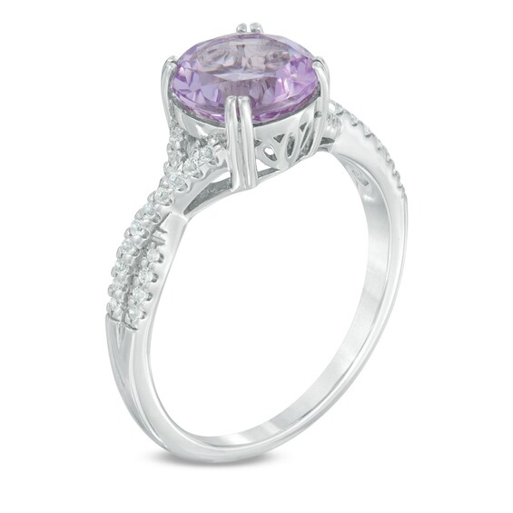 8.0mm Rose de France Amethyst and White Topaz Twist Ring in Sterling Silver