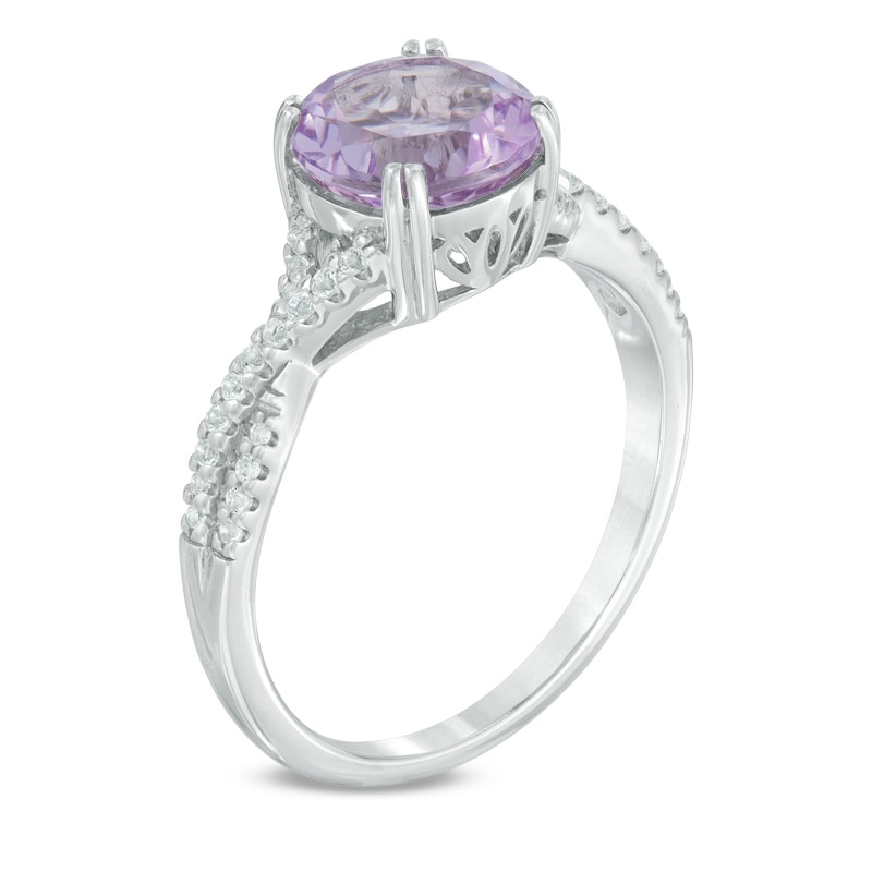 Main Image 2 of 8.0mm Rose de France Amethyst and White Topaz Twist Ring in Sterling Silver