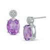 Thumbnail Image 1 of Oval Amethyst and Diamond Accent Drop Earrings in Sterling Silver