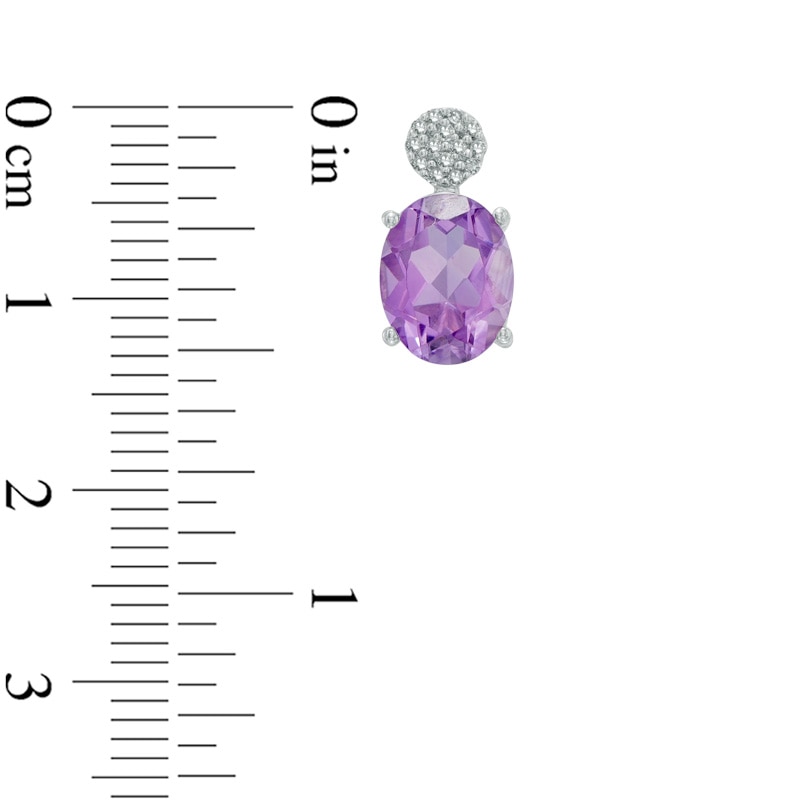 Main Image 2 of Oval Amethyst and Diamond Accent Drop Earrings in Sterling Silver