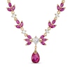 Thumbnail Image 1 of Multi-Shaped Lab-Created Ruby and White Sapphire Flower Necklace in Sterling Silver and 18K Gold Plate - 17"