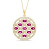 Thumbnail Image 1 of Oval Lab-Created Ruby and White Sapphire Lattice Pendant in Sterling Silver and 18K Gold Plate