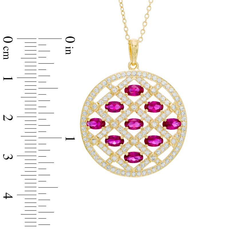 Main Image 2 of Oval Lab-Created Ruby and White Sapphire Lattice Pendant in Sterling Silver and 18K Gold Plate