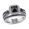 Thumbnail Image 1 of 1-1/2 CT. T.W. Cushion-Shaped Black and White Diamond Square Frame Bridal Set in Sterling Silver