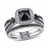 Thumbnail Image 0 of 1-1/2 CT. T.W. Cushion-Cut Black and White Diamond Square Frame Bridal Set in Sterling Silver