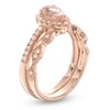 Thumbnail Image 2 of Pear-Shaped Morganite and 1/4 CT. T.W. Diamond Frame Vintage-Style Bridal Set in 14K Rose Gold