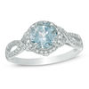 Thumbnail Image 1 of 7.0mm Aquamarine and 1/6 CT. T.W. Diamond Frame Engagement Ring in 10K White Gold