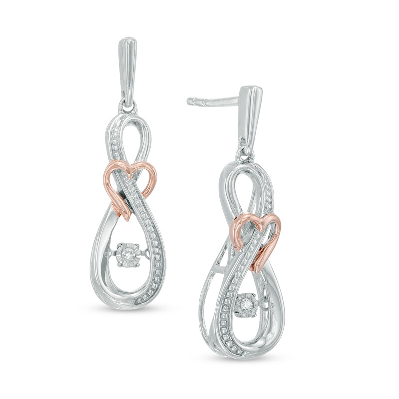 Diamond Accent Infinity Heart Drop Earrings in Sterling Silver and 10K Rose Gold