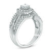 Thumbnail Image 1 of 1-1/10 CT. T.W. Diamond Cushion Frame Multi-Row Bridal Set in 10K White Gold